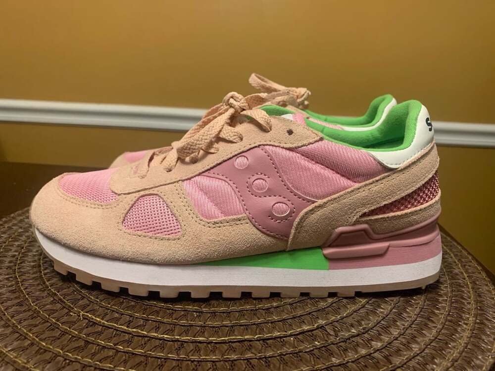 Saucony Women's S1108-844 Size 8.5 Pink Beige Green Running Shoes EUC